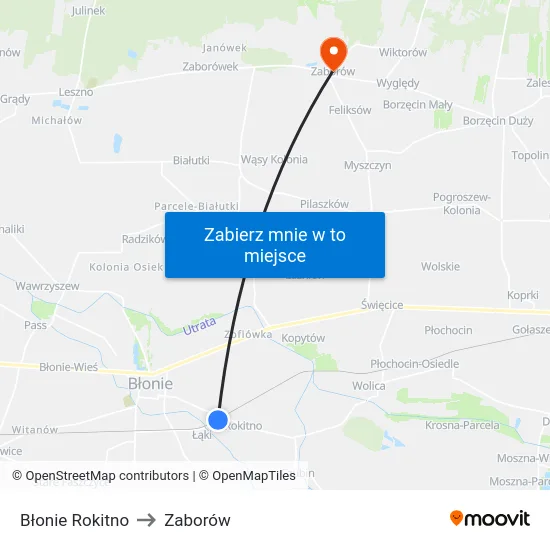 Błonie Rokitno to Zaborów map
