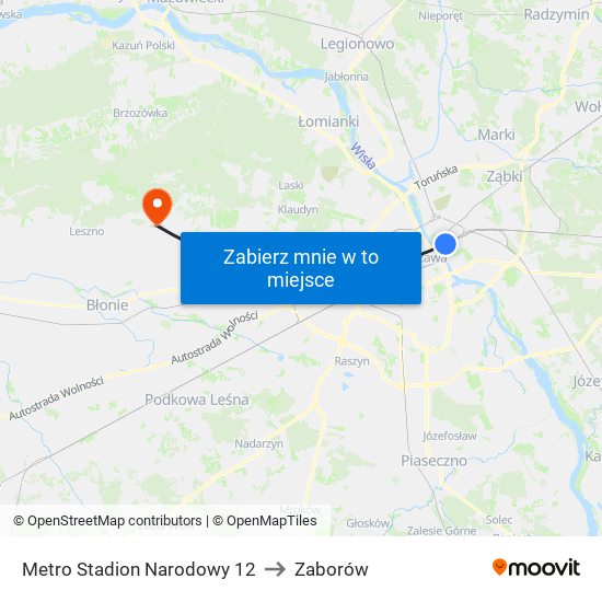 Metro Stadion Narodowy 12 to Zaborów map