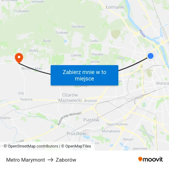 Metro Marymont to Zaborów map