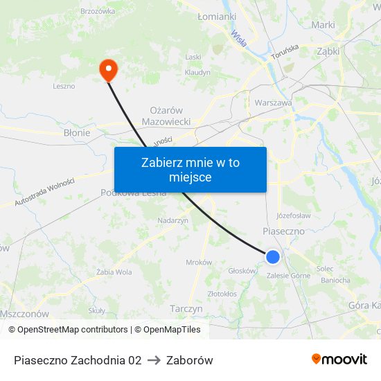 Piaseczno Zachodnia 02 to Zaborów map