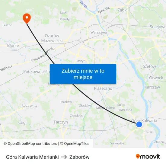 Góra Kalwaria Marianki to Zaborów map
