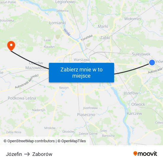 Józefin to Zaborów map