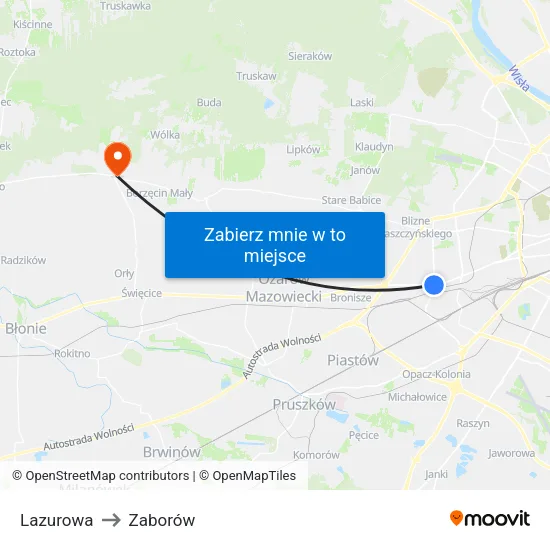 Lazurowa to Zaborów map