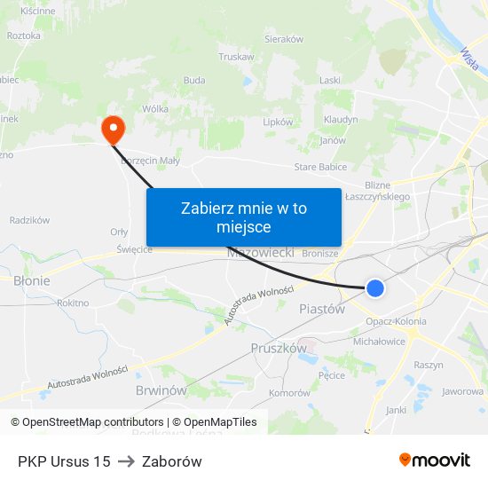 PKP Ursus 15 to Zaborów map