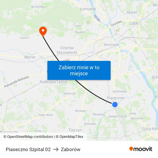 Piaseczno Szpital 02 to Zaborów map