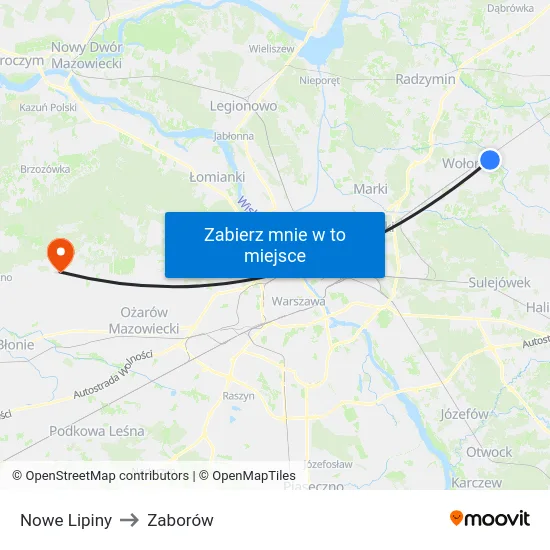 Nowe Lipiny to Zaborów map
