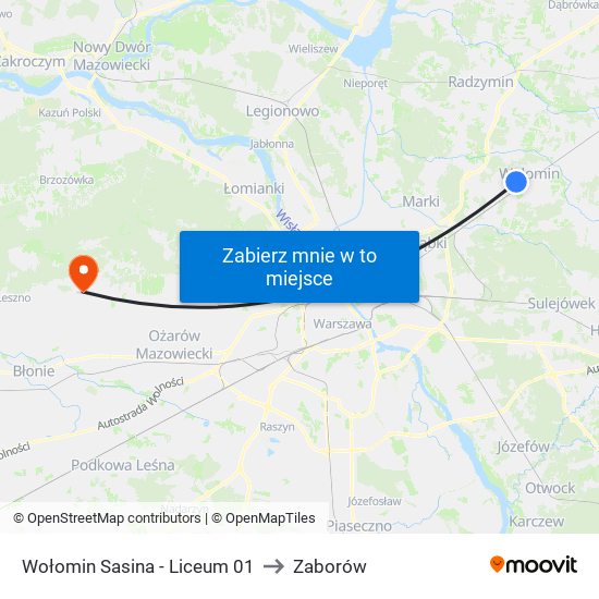 Wołomin Sasina - Liceum 01 to Zaborów map