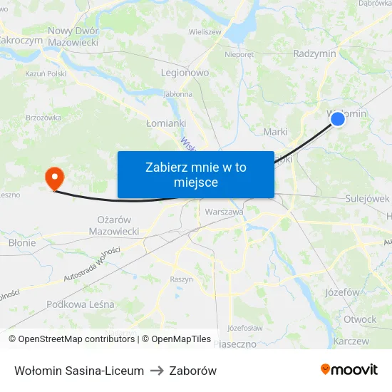 Wołomin Sasina - Liceum to Zaborów map