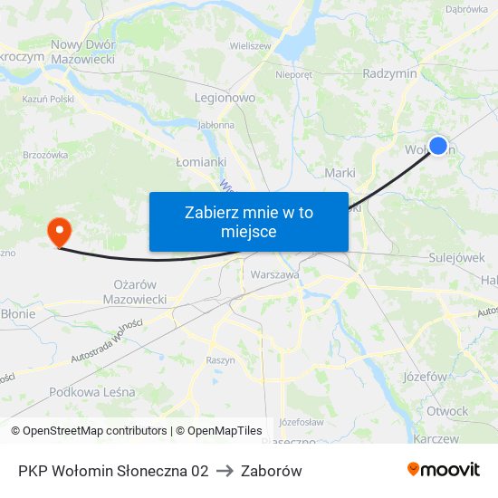 PKP Wołomin Słoneczna 02 to Zaborów map