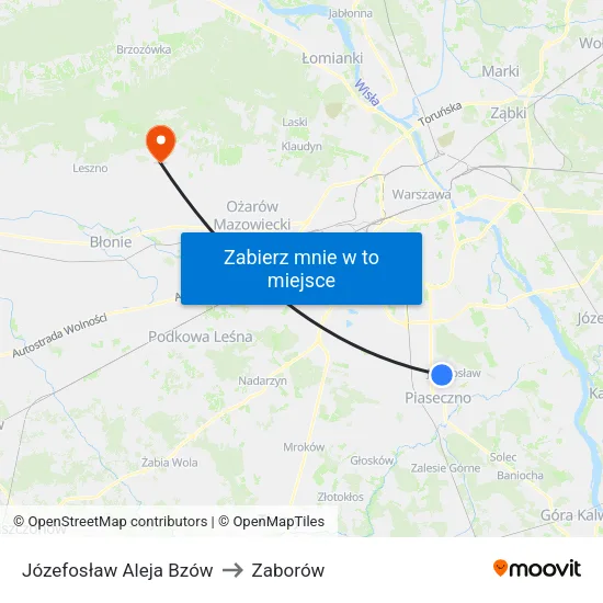 Józefosław Aleja Bzów to Zaborów map