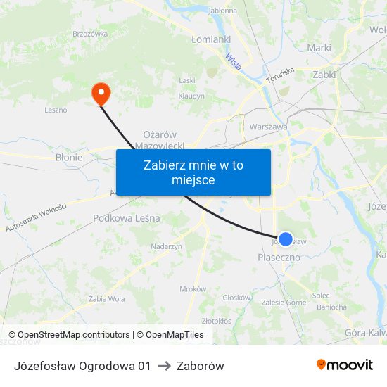 Józefosław Ogrodowa to Zaborów map