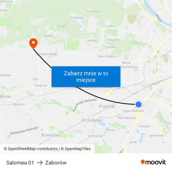 Salomea to Zaborów map