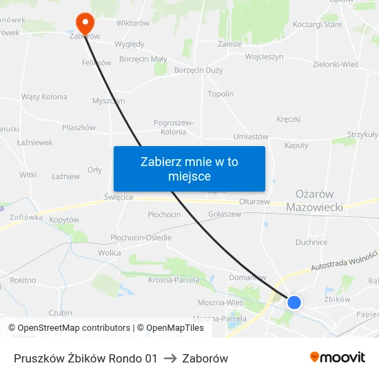 Pruszków Żbików Rondo 01 to Zaborów map