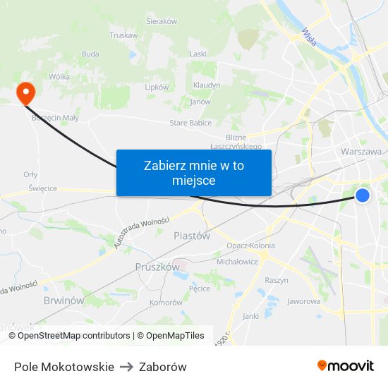 Pole Mokotowskie to Zaborów map