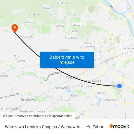Warszawa Lotnisko Chopina / Warsaw Airport to Zaborów map