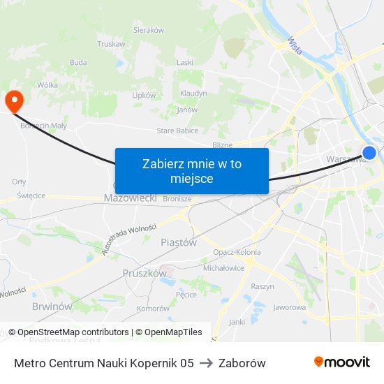 Metro Centrum Nauki Kopernik 05 to Zaborów map