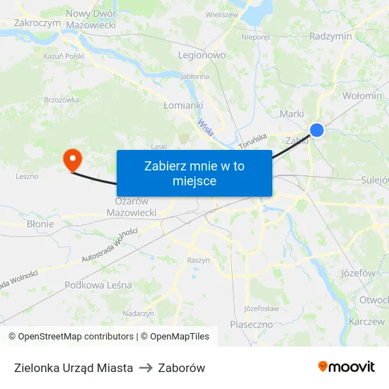 Zielonka Urząd Miasta to Zaborów map