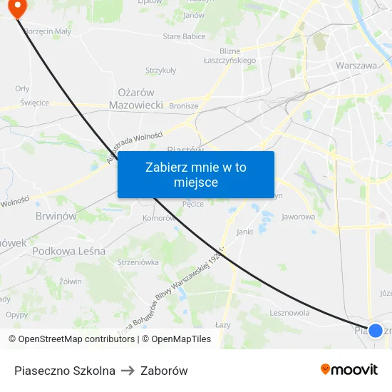 Piaseczno Szkolna to Zaborów map