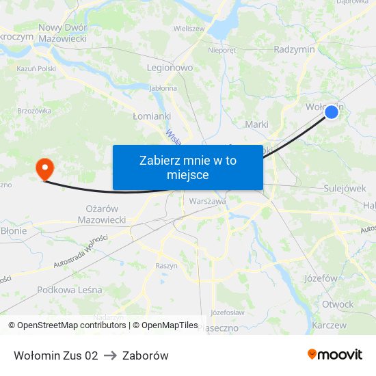 Wołomin Zus 02 to Zaborów map