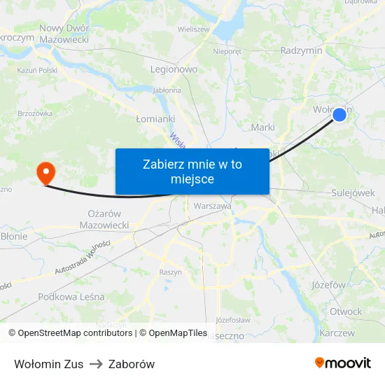 Wołomin Zus to Zaborów map