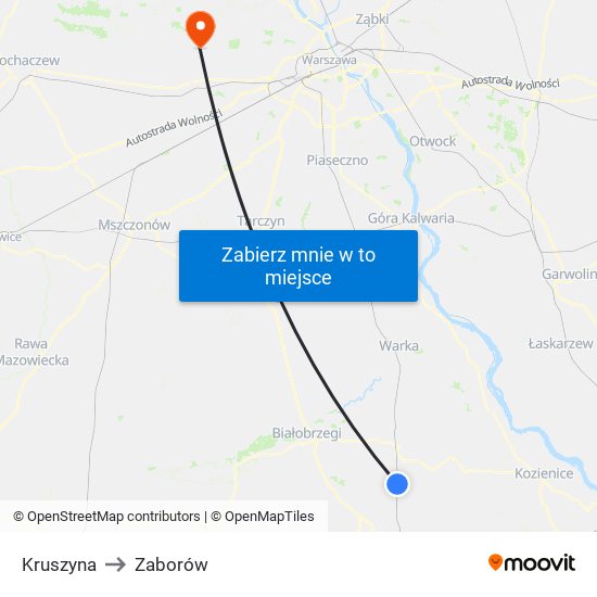 Kruszyna to Zaborów map