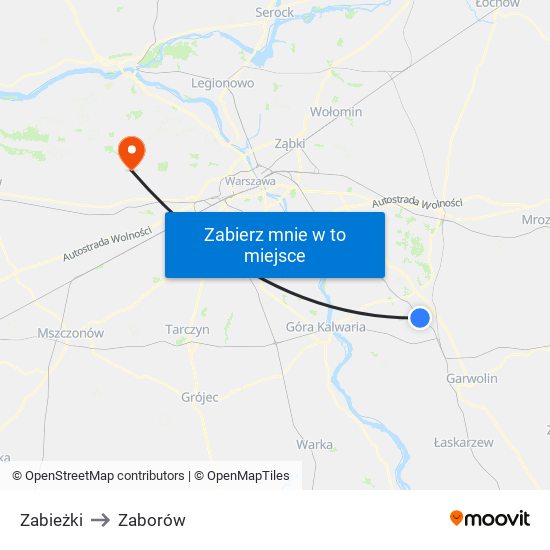 Zabieżki to Zaborów map