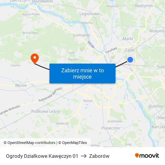 Ogrody Działkowe Kawęczyn to Zaborów map