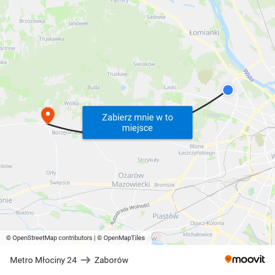 Metro Młociny 24 to Zaborów map