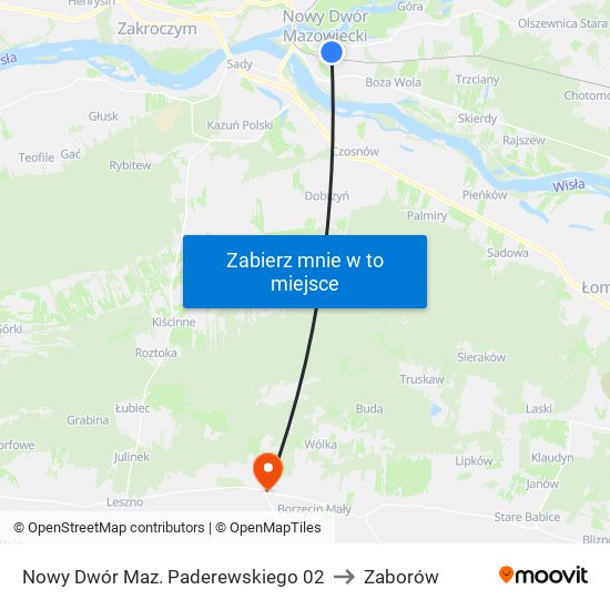 Nowy Dwór Maz. Paderewskiego 02 to Zaborów map