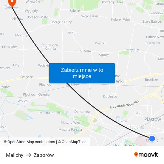 Malichy to Zaborów map