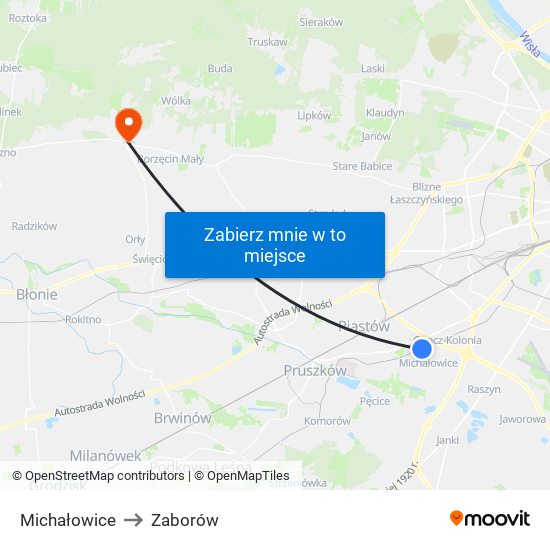 Michałowice to Zaborów map