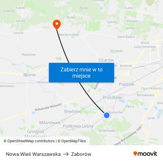 Nowa Wieś Warszawska to Zaborów map