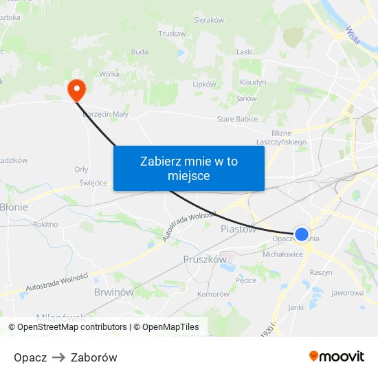 Opacz to Zaborów map