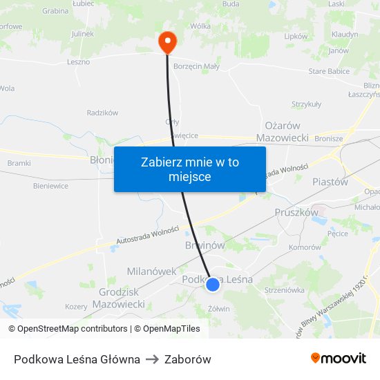 Podkowa Leśna Główna to Zaborów map