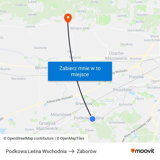 Podkowa Leśna Wschodnia to Zaborów map