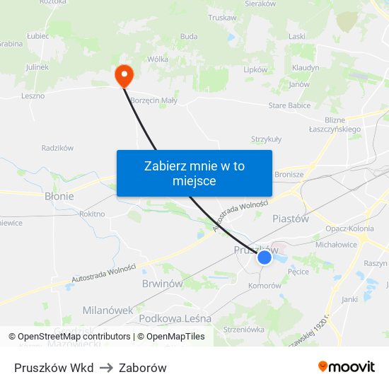 Pruszków Wkd to Zaborów map