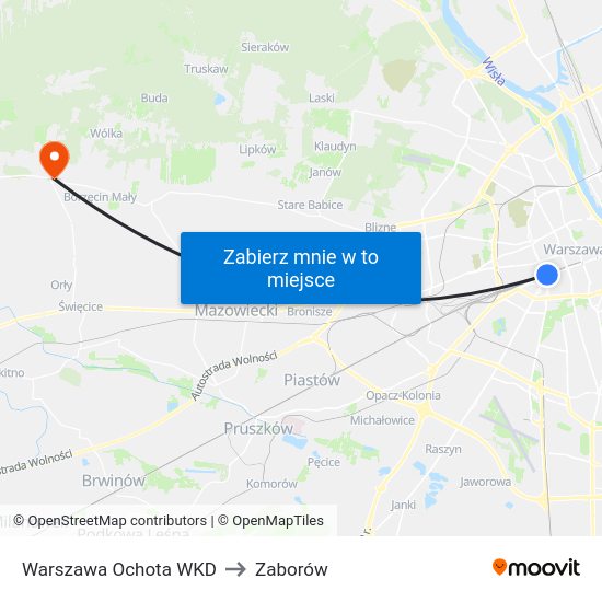 Warszawa Ochota WKD to Zaborów map