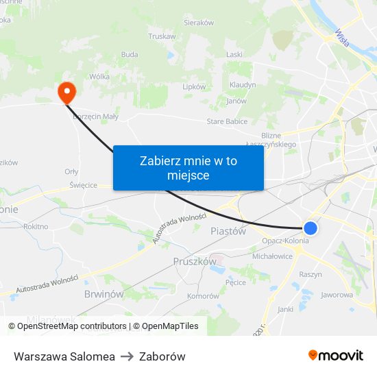 Warszawa Salomea to Zaborów map