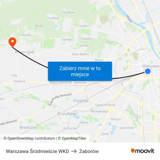 Warszawa Śródmieście WKD to Zaborów map