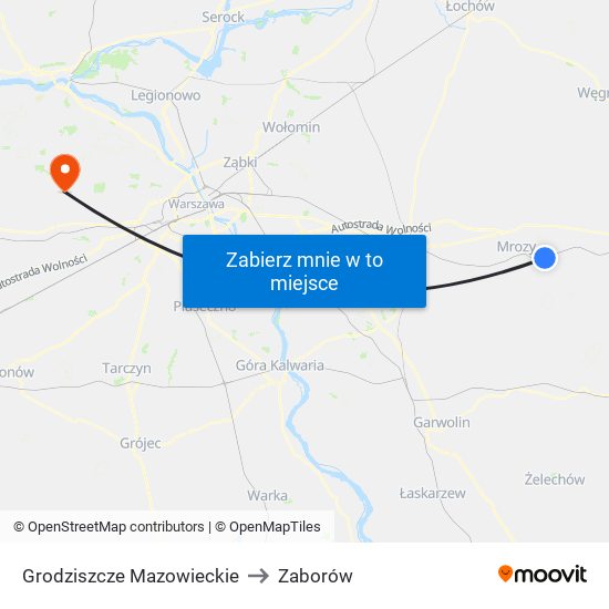 Grodziszcze Mazowieckie to Zaborów map