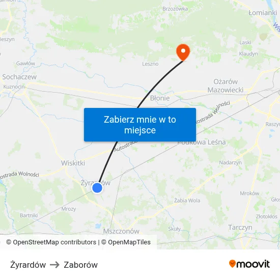 Żyrardów to Zaborów map
