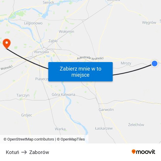 Kotuń to Zaborów map