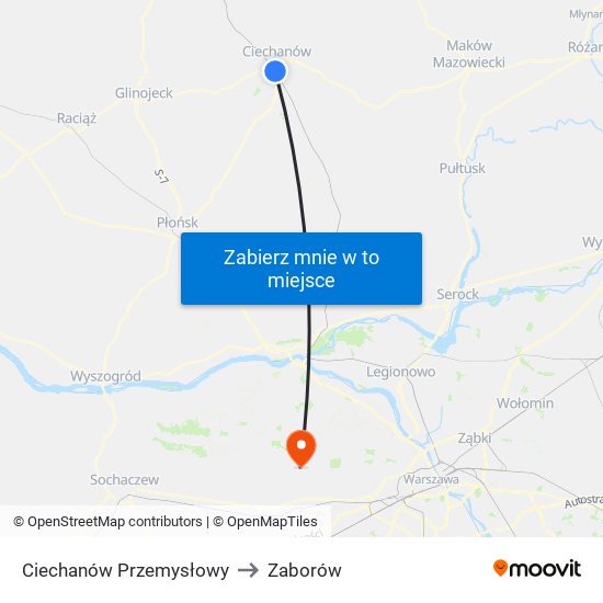 Ciechanów Przemysłowy to Zaborów map