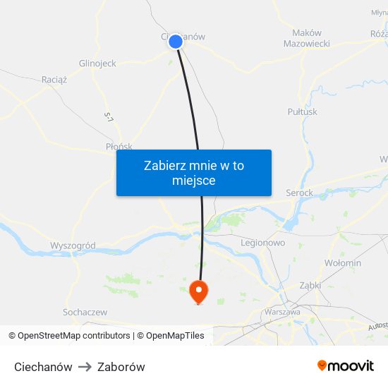 Ciechanów to Zaborów map