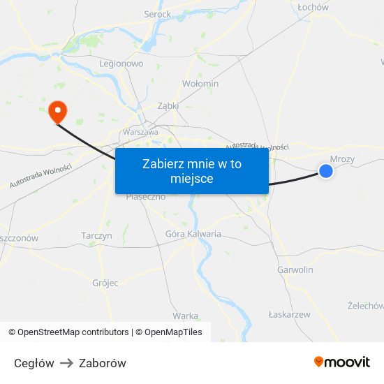 Cegłów to Zaborów map