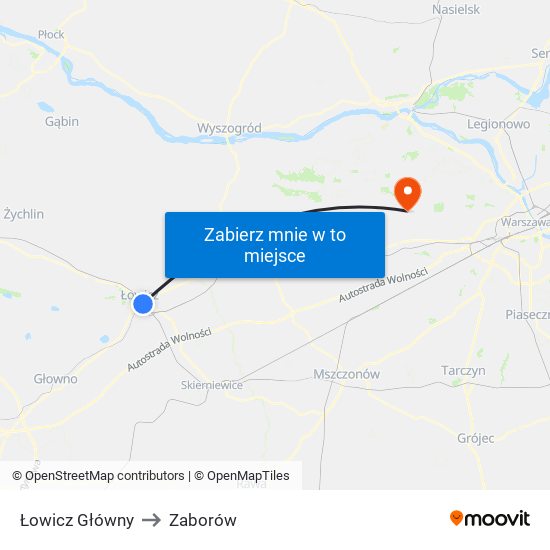 Łowicz Główny to Zaborów map