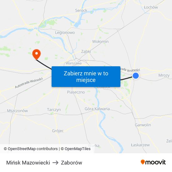 Mińsk Mazowiecki to Zaborów map