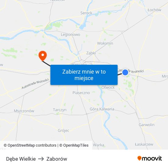 Dębe Wielkie to Zaborów map