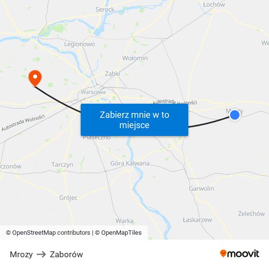 Mrozy to Zaborów map