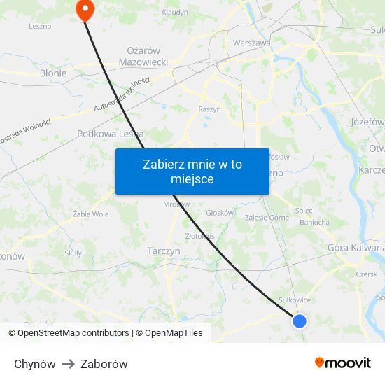 Chynów to Zaborów map